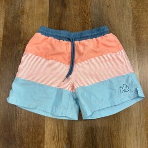 Kids Colorblock Swim Trunks in Coral and Light Blue